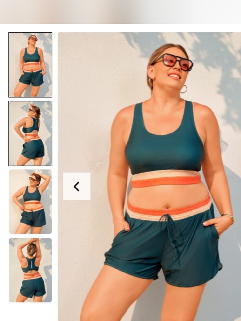 Green Sporty 2-pieces Swimsuit Set with Contrast Waistband